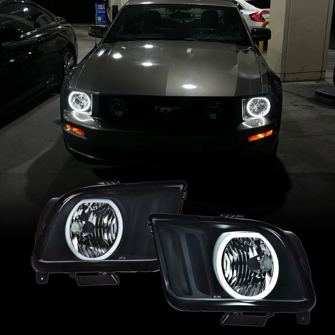 2005–2009 Mustang LED Halo Headlights (OE Style Black Housing/Clear Lens)