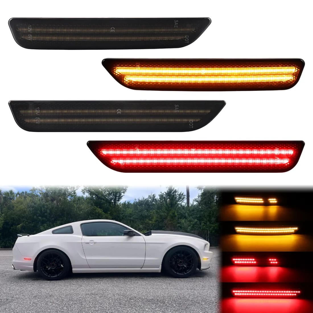 2010-2014 Mustang Dynamic Amber/Red LED Sidemarkers Full Set (Front/Rear)