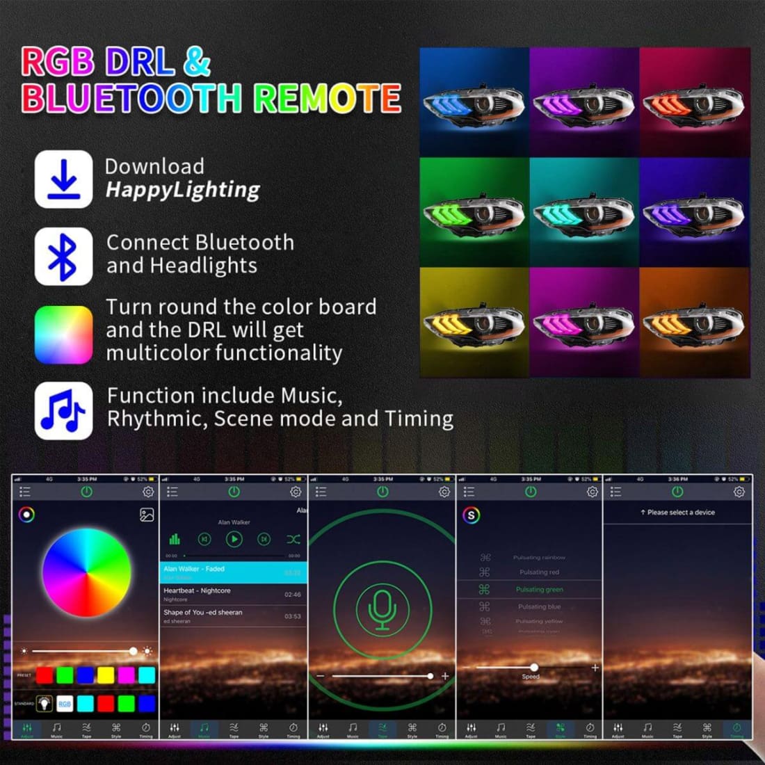 2018-2023 Mustang OEM Style RGB DRL Headlights