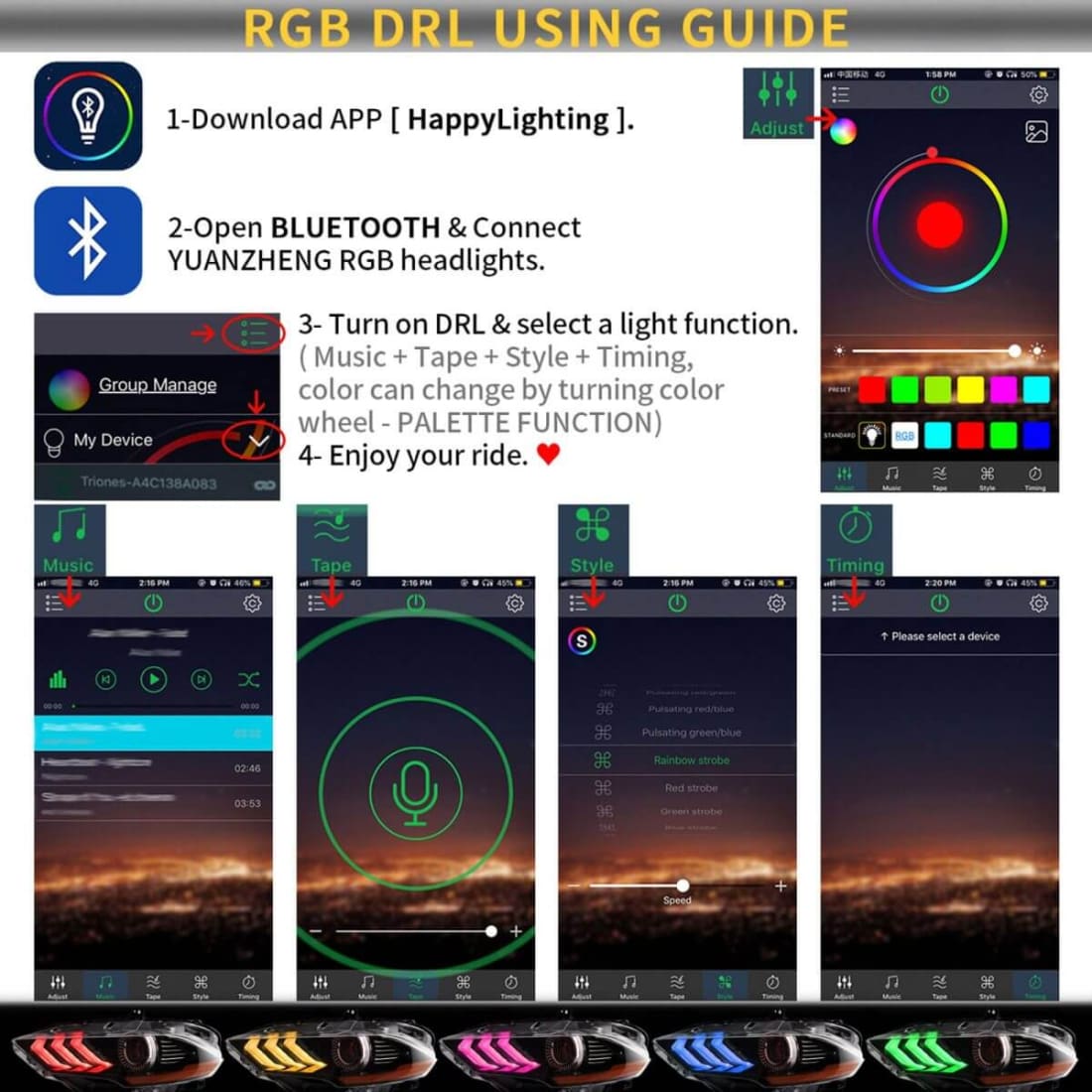 2018-2023 Mustang OEM Style RGB DRL Headlights