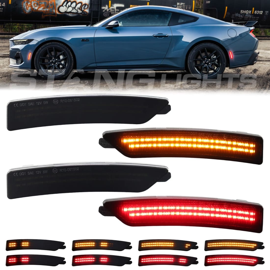 2024+ Mustang S650 Dynamic Amber/Red LED Sidemarkers Full Set (Front/Rear)