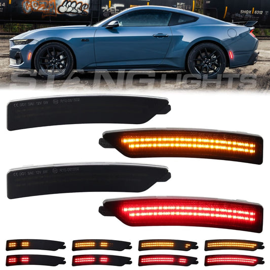 2024+ Mustang S650 Dynamic Amber/Red LED Sidemarkers Full Set (Front/Rear)